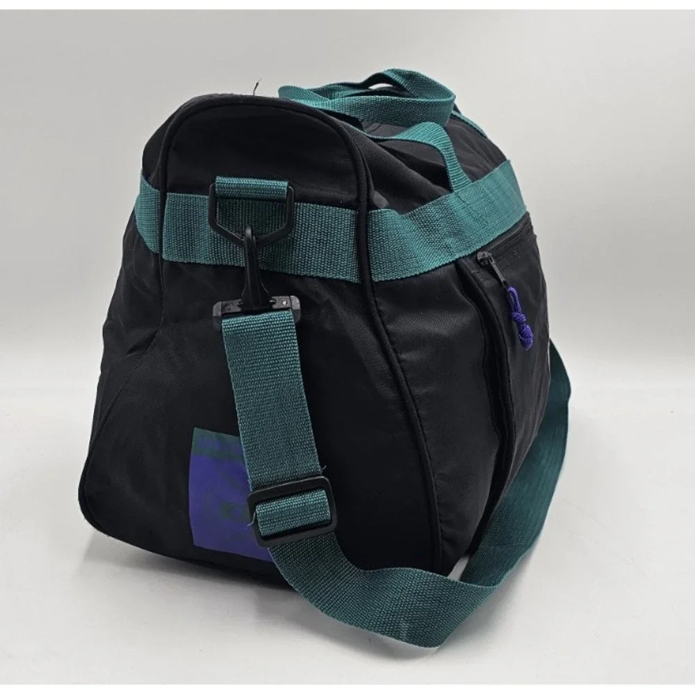 Vintage Dunlop Sport Duffle Gym Athletic Bag Black Green Purple Shoulder Strap